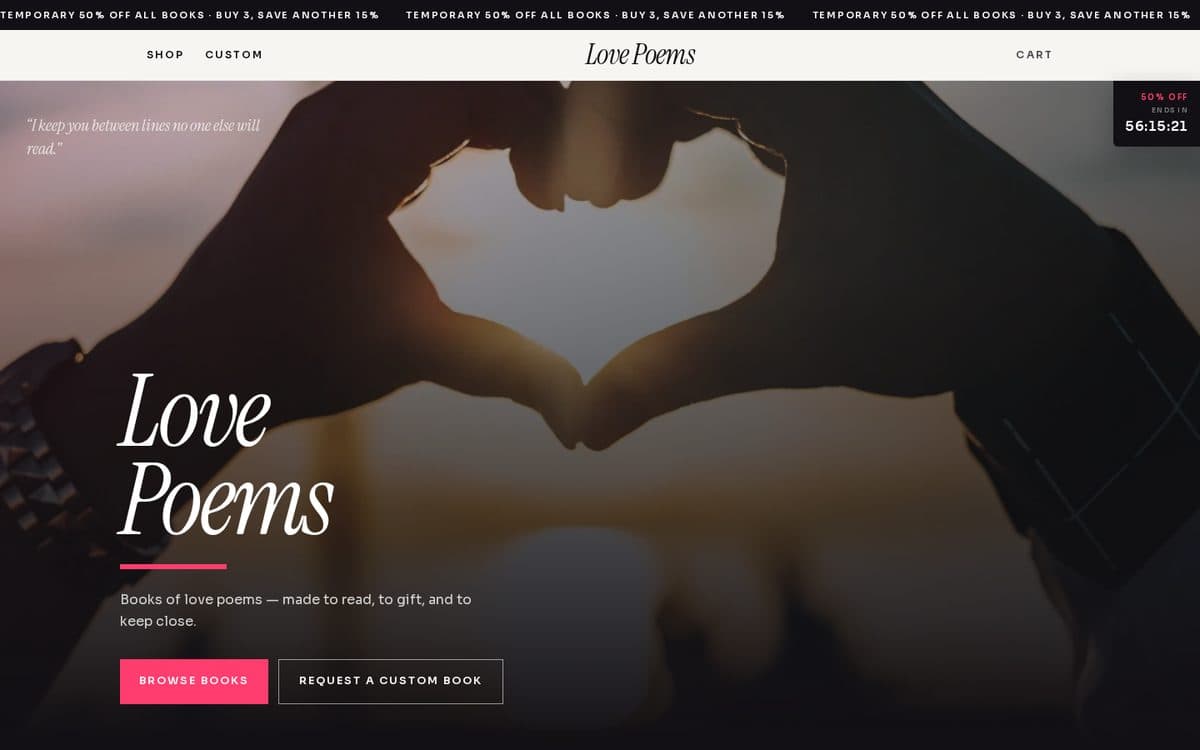 Screenshot van de Love Poems webshop